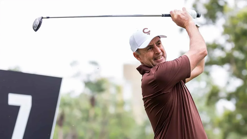 Richard Bland plays a shot at LIV Golf Hong Kong